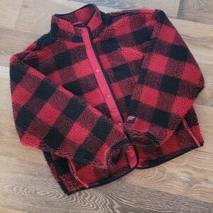 FABLETICS Tahoe Teddy Jacket - Red & Black Plaid - Size Small